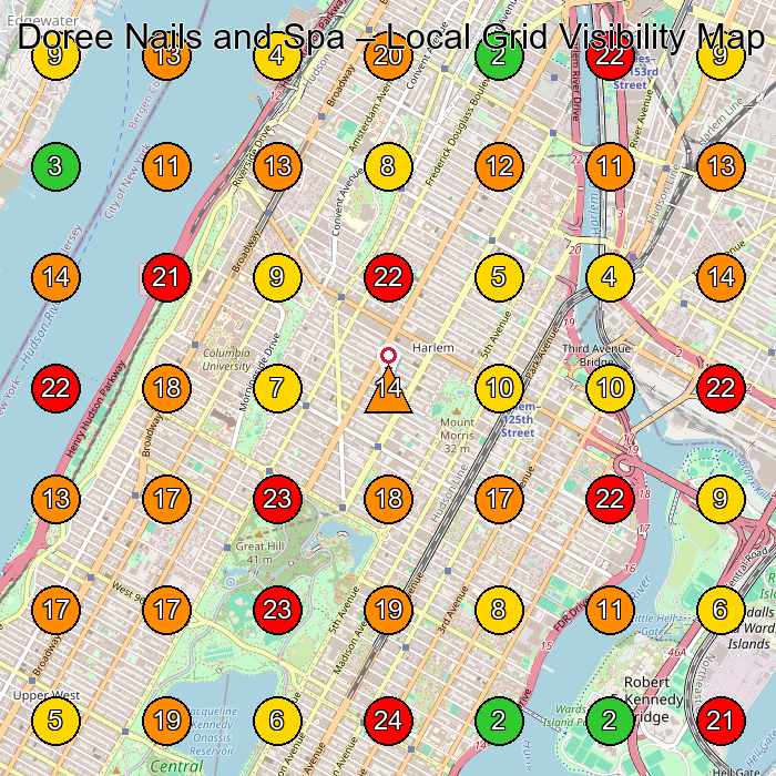 Doree Nails and Spa Nail Salon GeoGrid ranking map for New York NY
